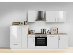 Menke Küchenzeile White Premium 300 cm Lack Weiß Hochglanz-Asteiche Nachbildung
