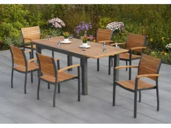 Best Merxx Gartenmöbel-Set Santorin 7-teilig Stapelsessel & Ausziehtisch