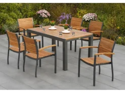 Best Merxx Gartenmöbel-Set Santorin 7-teilig Stapelsessel & Ausziehtisch