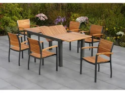 Best Merxx Gartenmöbel-Set Santorin 7-teilig Stapelsessel & Ausziehtisch
