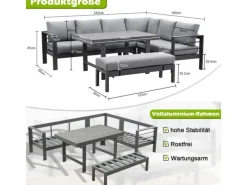 MeXo Aluminium Lounge-Set mit Esstisch für 8 Personen