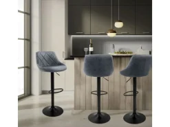 Hot ML-Design Barhocker 2Er Set Kunstleder Anthrazit mit Rückenlehne und Fußstütze