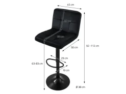 Best ML-Design Barhocker 2Er Set aus Samt Schwarz Barstuhl mit Rückenlehne Fußstütze