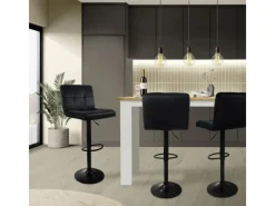 Best ML-Design Barhocker 2Er Set aus Samt Schwarz Barstuhl mit Rückenlehne Fußstütze