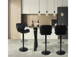 ML-Design Barhocker 2Er Set Samt Schwarz Gepolsterter Barstuhl mit Rückenlehne