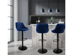 Outlet ML-Design Barhocker 2Er Set aus Samt Blau Barstuhl mit Rückenlehne und Fußstütze