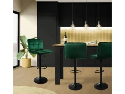 ML-Design Barhocker 4Er Set Bezug aus Samt Grün mit Rückenlehne und Fußstütze