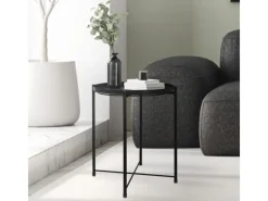 Best ML-Design Beistelltisch Rund 45xH52cm mit Abnehmbarem Tablett aus Metall Schwarz