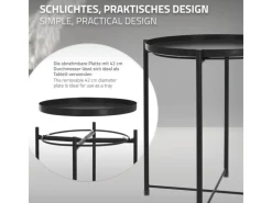 Best ML-Design Beistelltisch Rund 45xH52cm mit Abnehmbarem Tablett aus Metall Schwarz