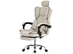 Hot ML-Design Bürostuhl Ergonomisch Beige Höhenverstellbar mit Rückenlehne Beige-Silber