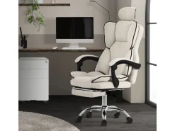 Hot ML-Design Bürostuhl Ergonomisch Beige Höhenverstellbar mit Rückenlehne Beige-Silber