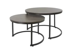 ML-Design Couchtisch 2Er Set Rund 59x40cm und 74x48cm Eiche-Dunkel