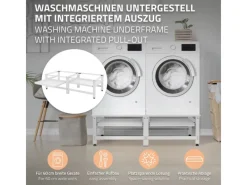 New ML-Design Doppel Waschmaschinen-Untergestell 2 Ausziehbaren Ablagen Weiß Stahl