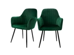 ML-Design 2er Set Esszimmerstühle mit Rücken- und Armlehnen Grün aus Samt