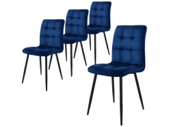 ML-Design Esszimmerstühle 4Er Set Dunkelblau mit Rückenlehne mit Samtbezug