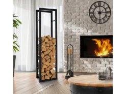 Clearance ML-Design Kaminholzregal 40x150x25 cm Rechteckig Schwarz Metall Innen/Außen