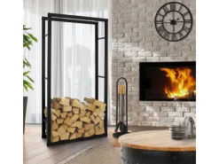 Outlet ML-Design Kaminholzregal 80x150x25 cm Rechteckig Schwarz Metall Innen/Außen