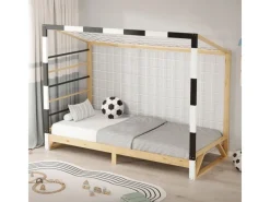 Outlet ML-Design Kinderbett Fußballtor 90x200 cm Schwarz-Weiß Kiefernholz