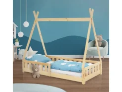 Best ML-Design Kinderbett Tipi 80x160cm Natur mit Rausfallschutz Lattenrost
