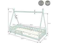 ML-Design Kinderbett Tipi 90x200cm Natur mit Matratze H16cm Lattenrost