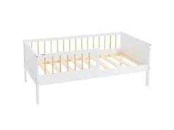Outlet ML-Design Kinderbett 70x140 cm Weiß-Natur Einzelbett mit Lattenrost Weiß-Beige