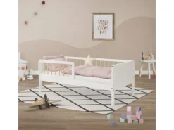 Outlet ML-Design Kinderbett 70x140 cm Weiß-Natur Einzelbett mit Lattenrost Weiß-Beige