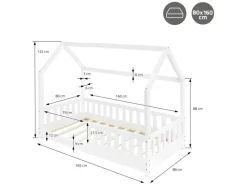 Sale ML-Design Kinderbett 80x160 cm mit Matratze Rausfallschutz Dach Weiß