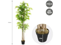 ML-Design Künstlicher Bambus 210cm Groß Kunstpflanze mit Echtholzstamm