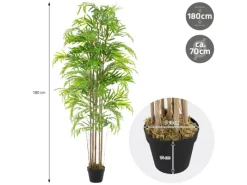 ML-Design Künstlicher Bambus 180cm Groß Kunstpflanze mit Echtholzstamm