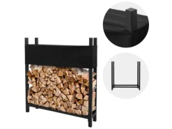 Hot ML-Design Metall Kaminholzregal mit Abdeckung 113x25x115 cm Anthrazit Stahl