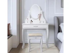Clearance ML-Design Schminktisch Weiß mit Spiegel Hocker 3 Schubladen 75x140x40 cm aus MDF