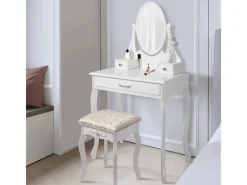 Clearance ML-Design Schminktisch Weiß mit Spiegel Hocker 3 Schubladen 75x140x40 cm aus MDF