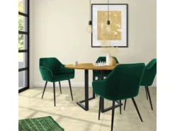 Online ML-Design Set 2 Esszimmerstühle mit Armlehne und Rückenlehne Dunkelgrün aus Samt
