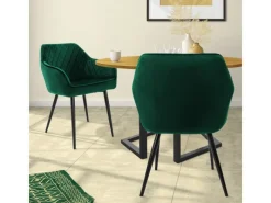 Online ML-Design Set 2 Esszimmerstühle mit Armlehne und Rückenlehne Dunkelgrün aus Samt