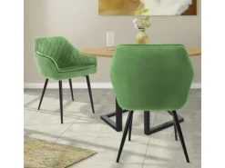 ML-Design Set 2 Esszimmerstühle mit Armlehne und Rückenlehne Salbei Samtbezug