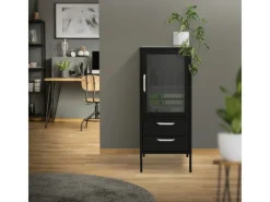 ML-Design Vitrinenschrank 42x102x40 cm Schwarz Metallschrank aus Stahl