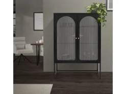 ML-Design Vitrinenschrank 85x120x40 cm Schwarz Metallschrank aus Stahl