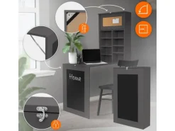 ML-Design Wandtisch Klappbar Schreibtisch mit Tafel 8 Fächern und Pinnwand