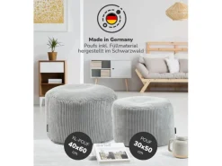 New mokebo Pouf oder Sitzhocker aus Cord Der Faule Lenz Fußhocker in mit EPS-Perlen Füllung Grau