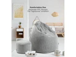 New mokebo Pouf oder Sitzhocker aus Cord Der Faule Lenz Fußhocker in mit EPS-Perlen Füllung Grau