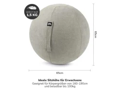 New mokebo Stoff Sitzball Büro Ergonomisch Der Sportliche Sitzball mit Pumpe 65cm Breite Ergonomische Bürostuhl Alternative Grau