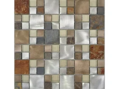 New Mosaik Glas & Aluminium Silver Slate Beige Grey 30 cm x 30 cm