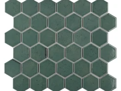 New Mosaikmatte Castello Hexagon Keramik 32 cm x 28 cm Dunkelgrün