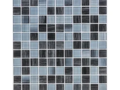 Outlet Mosaikmatte Glas 30 cm x 30 cm Grau-Schwarz Gestreift