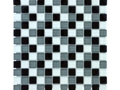 New Mosaikmatte Glas Schwarz Grau Weiß 30 cm x 30 cm Schwarz-Grau-Weiß