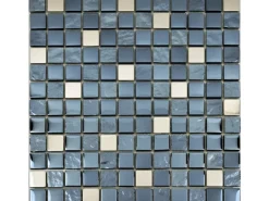 Mosaikmatte Spiegel Lava Schwarz mit Chrom, 29,7 cm x 29,7 cm