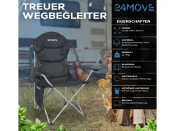 New 24Move Campingstuhl faltbar Klappstuhl gepolstert inkl. Tragetasche - 150kg - schwarz