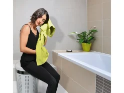 MSV Wäschekorb Edelstahl mit Sitzdeckel Gepolstert 46 l