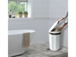 MSV Wäschekorb Edelstahl mit Sitzdeckel Gepolstert 46 l