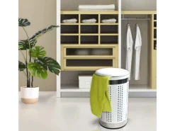 MSV Wäschekorb Edelstahl mit Sitzdeckel Gepolstert 46 l